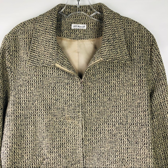 Ann May tan black woven 100% silk zip front jacket - Picture 2 of 8